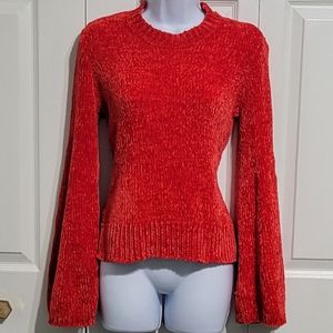 Gianni Bini Plush Sweater Bell Flair Sleeves Candy Apple Red